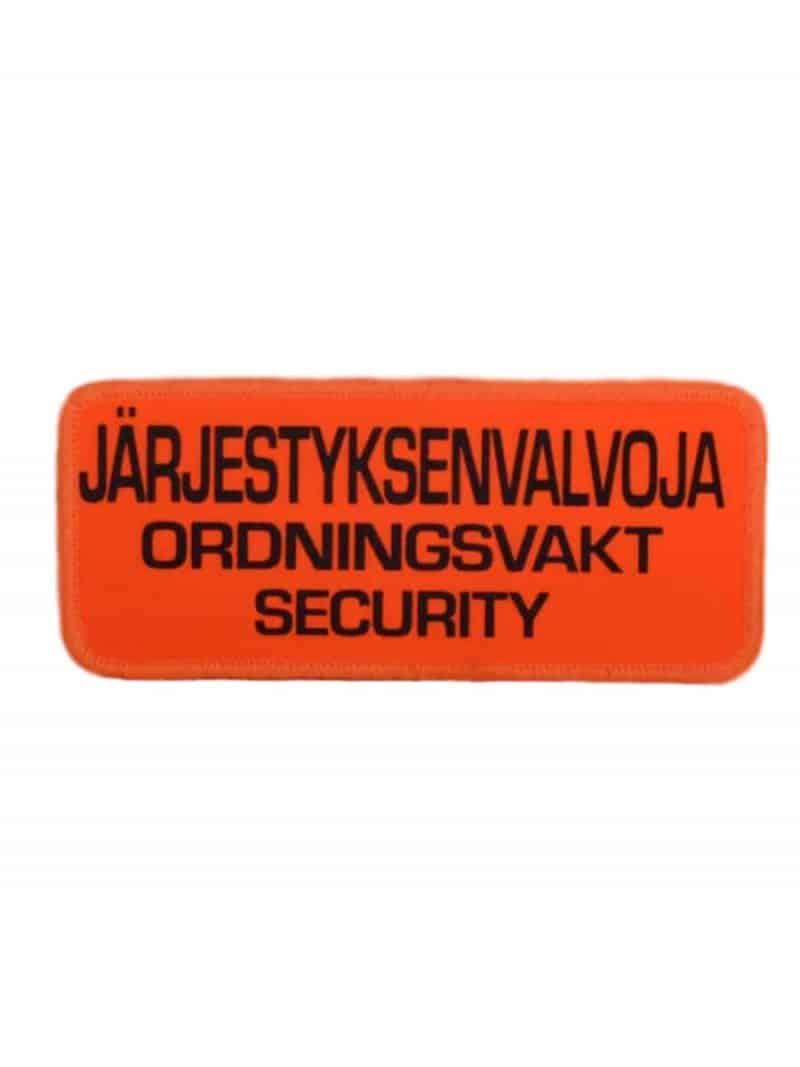JÄRJESTYKSENVALVOJA 3-KIELINEN rintamerkki, oranssi