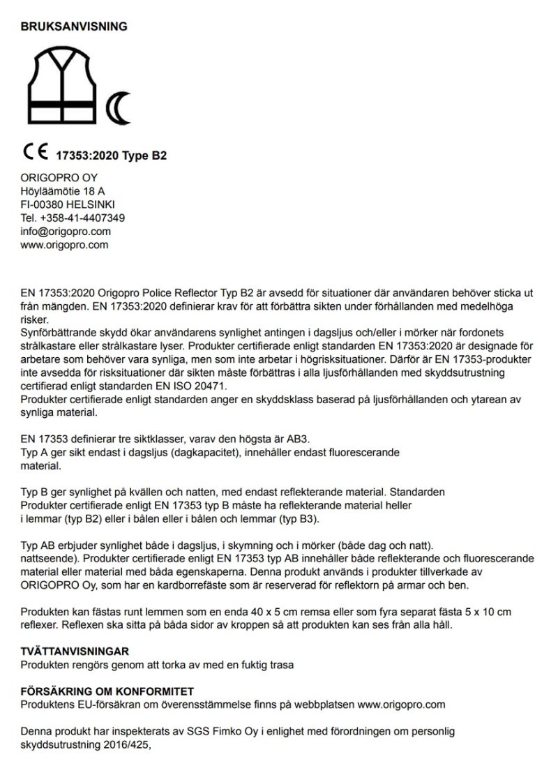Police Prismatic Reflector bruksanvisning