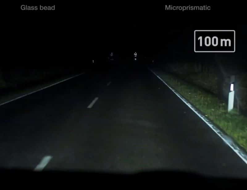 Prismatic vs glass bead wet conditions 100m