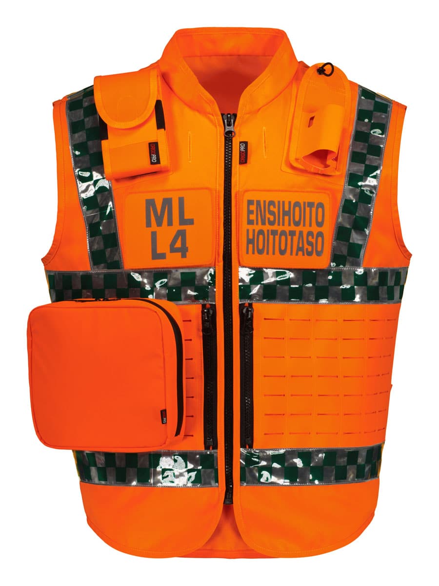 Tactical High Visibility vest, EN 20471 Orange + Green Check