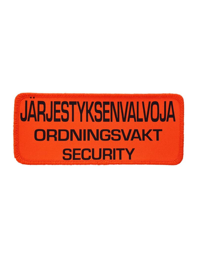 JÄRJESTYKSENVALVOJA ORDNINGSVAKT rintamerkki, oranssi