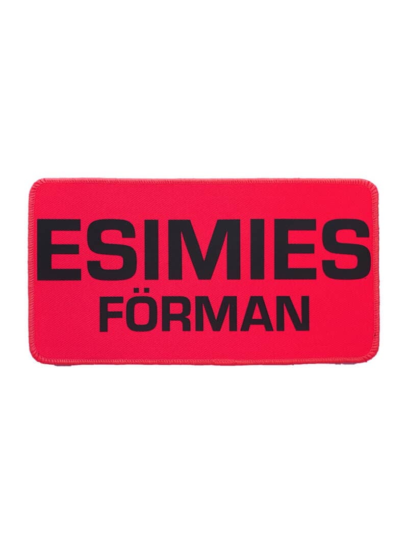 ESIMIES FÖRMAN selkämerkki, punainen, 90x170 mm