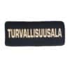 turvallisuusala rintamerkki musta hejastavateksti